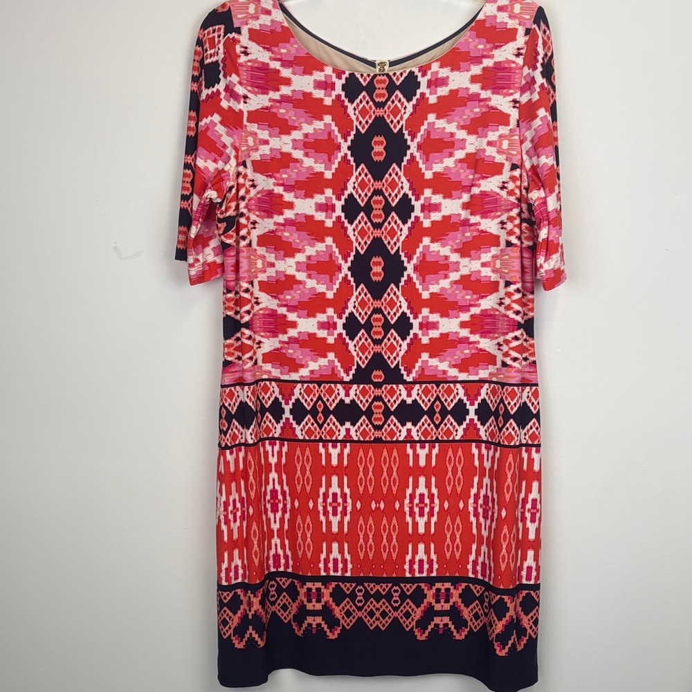 Eliza J Red, Pink, and Navy Aztec Patterned Dress/ Size 12 Petite